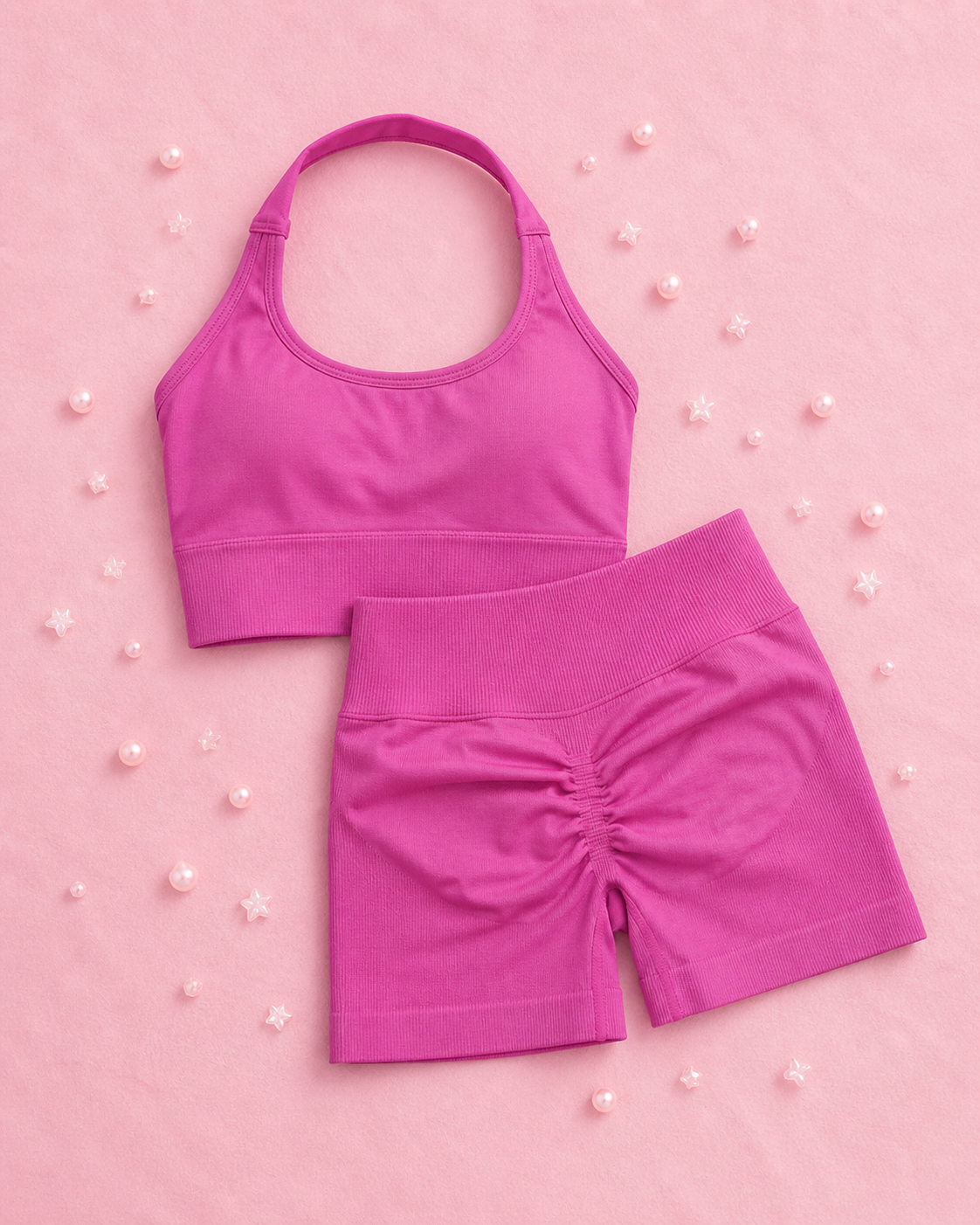 Seamless Halter Gym Set — Sculpting Top + High‑Waist Shorts