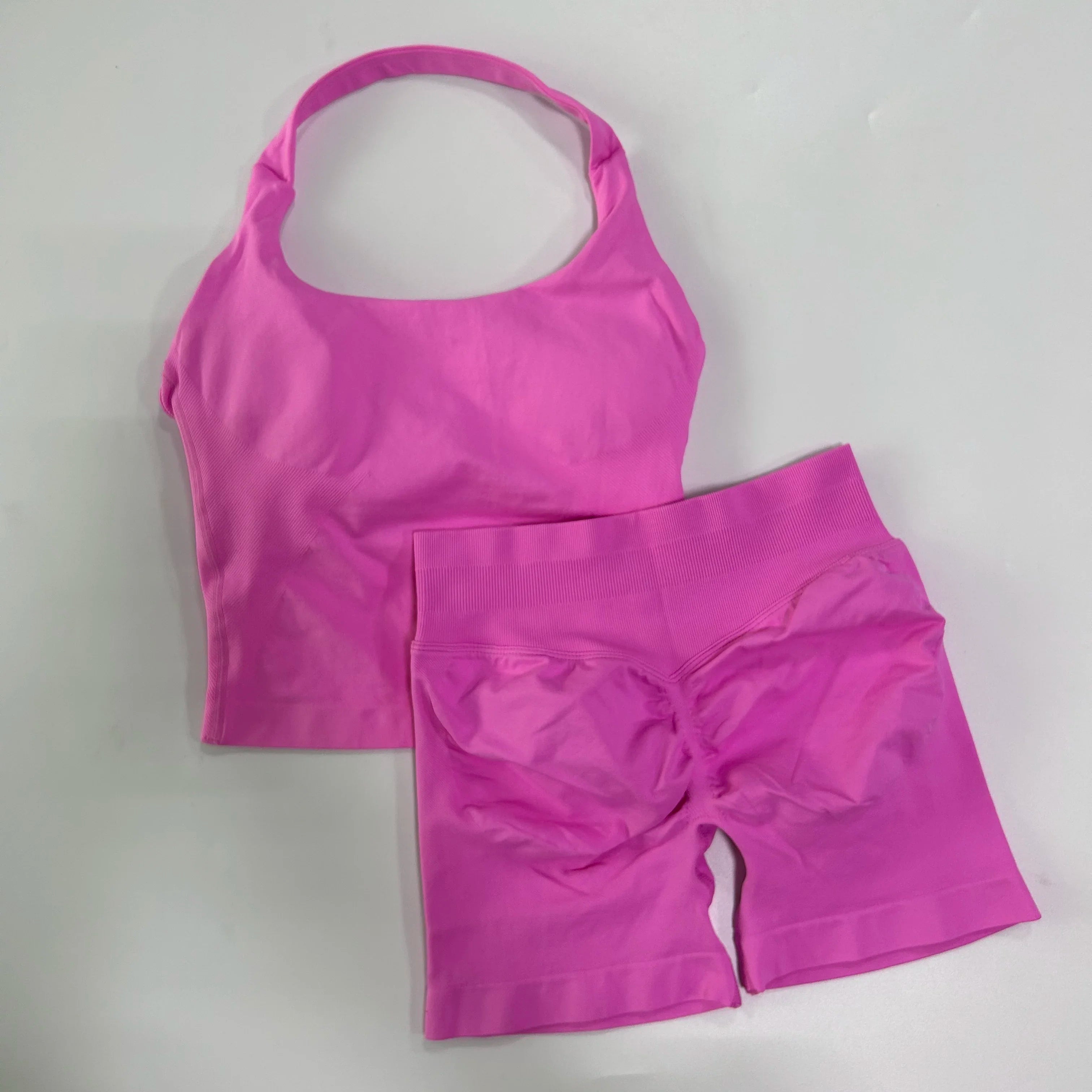 Seamless Halter Gym Set — Sculpting Top + High‑Waist Shorts