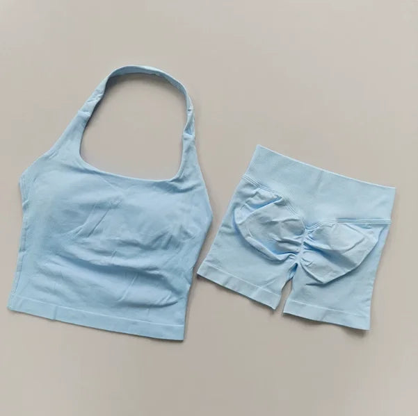 Seamless Halter Gym Set — Sculpting Top + High‑Waist Shorts